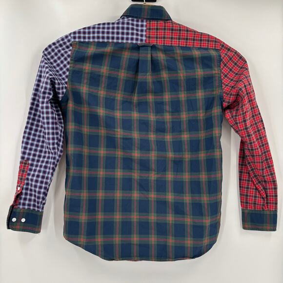 J. McLaughlin Mens Small Blue Red Green‎ Plaid Color Block Long Sleeve Shirt - Picture 5 of 5